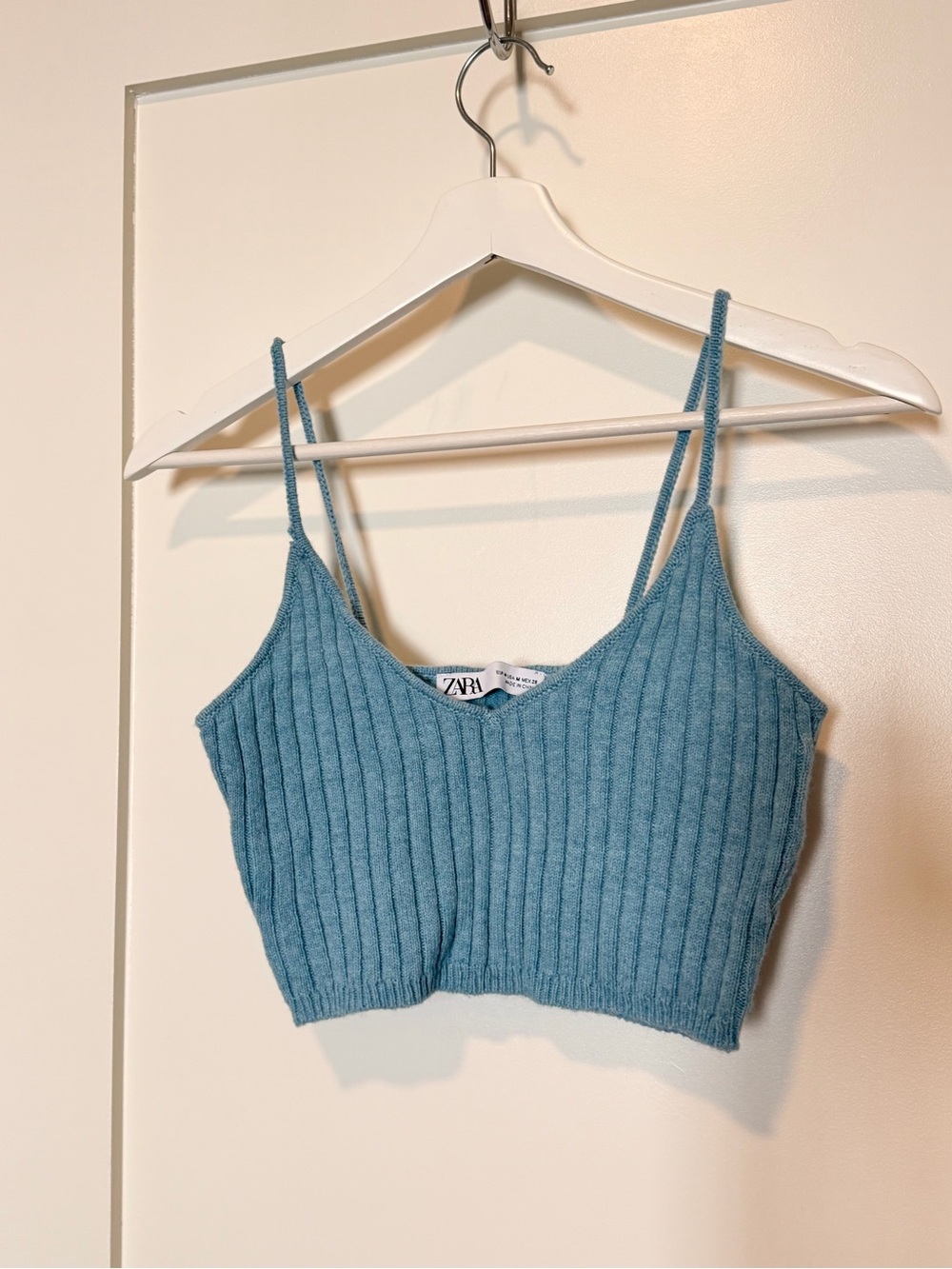 Zara Teal Ribbed Knit Cropped Cami